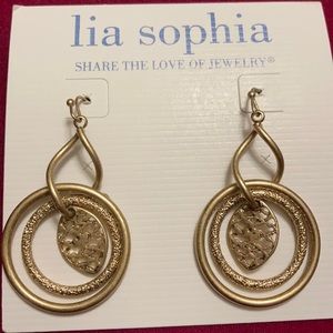 NWT Lia Sophia Glance Gold Chandelier French Hook Earrings with hoops & drop